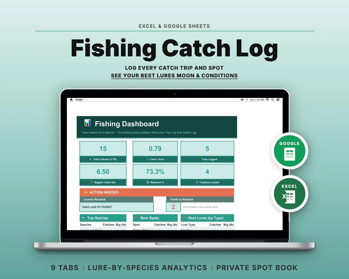 Fishing Log Spreadsheet preview 1