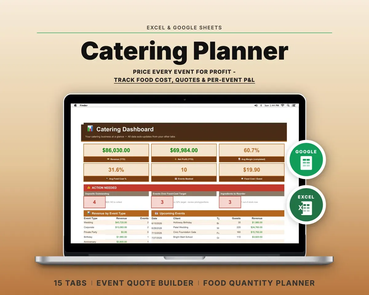 Catering Business Spreadsheet preview 1