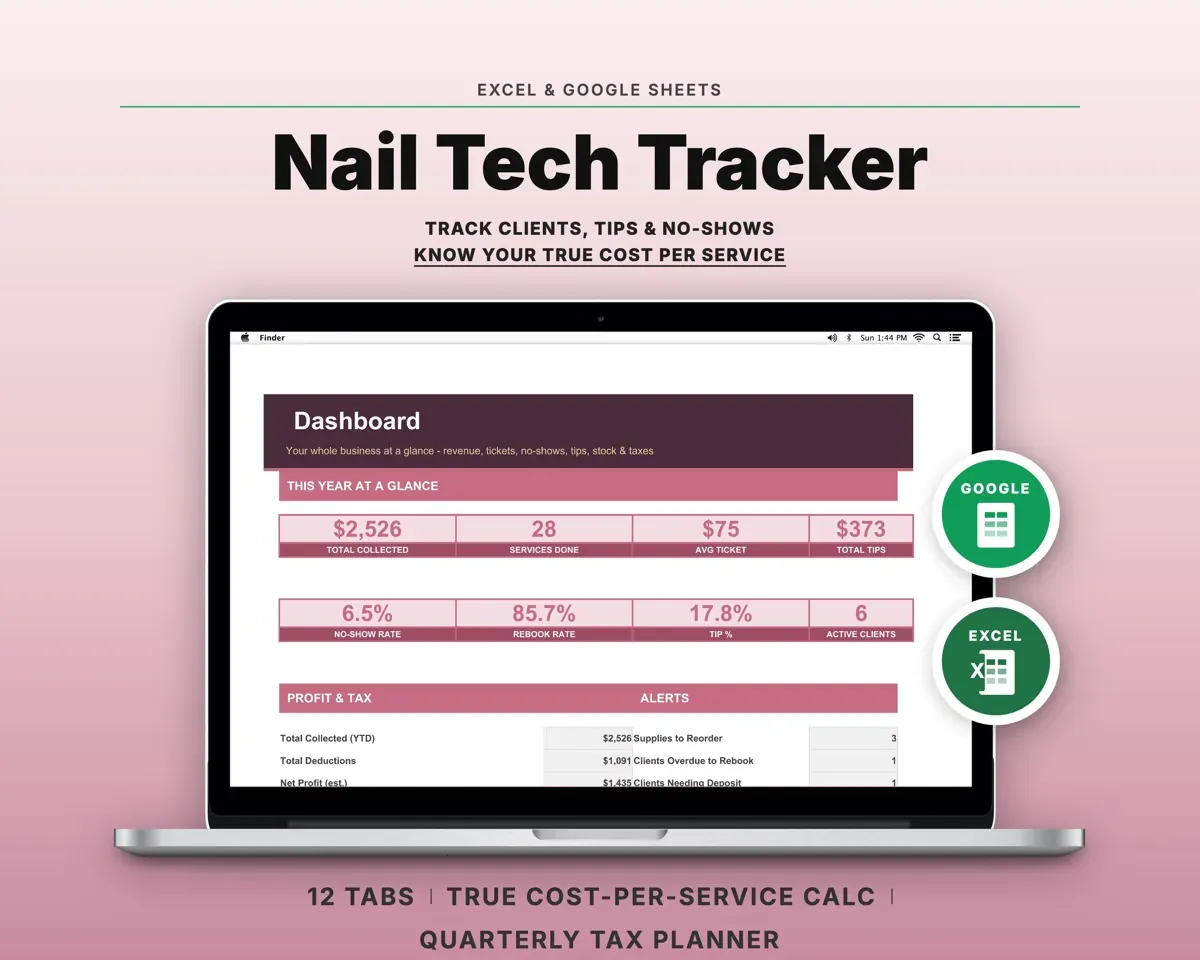 Nail Tech Business Spreadsheet preview 1