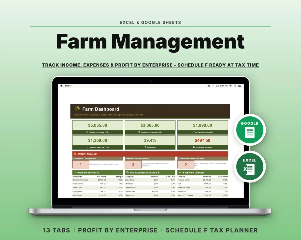 Farm Management Spreadsheet preview 1