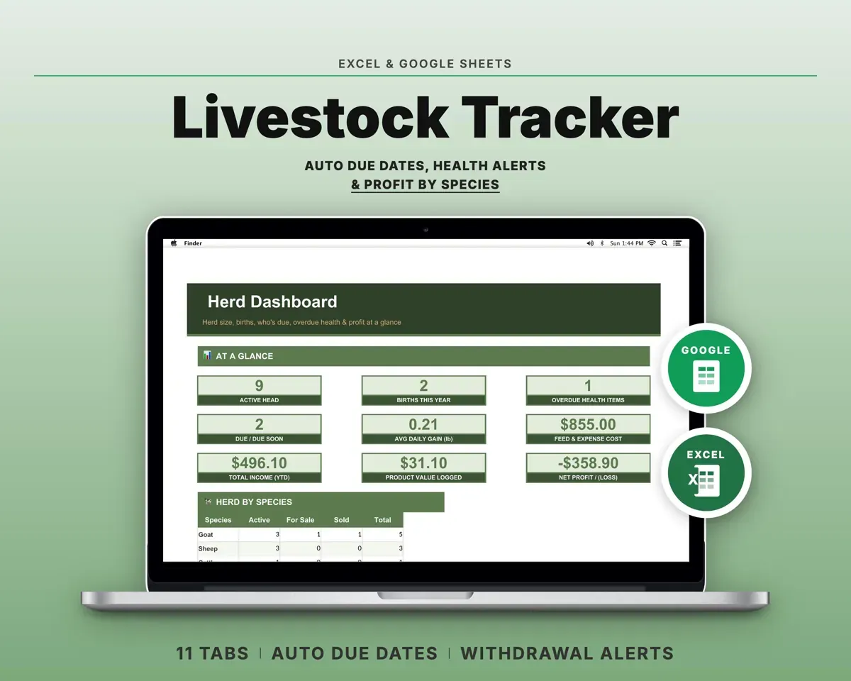 Livestock Tracker Spreadsheet preview 1