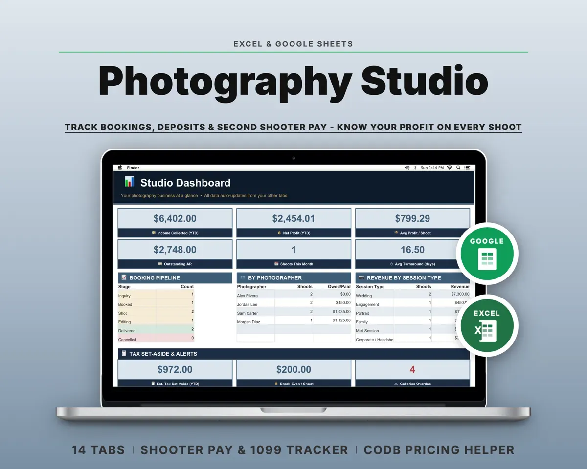Photography Studio Spreadsheet preview 1