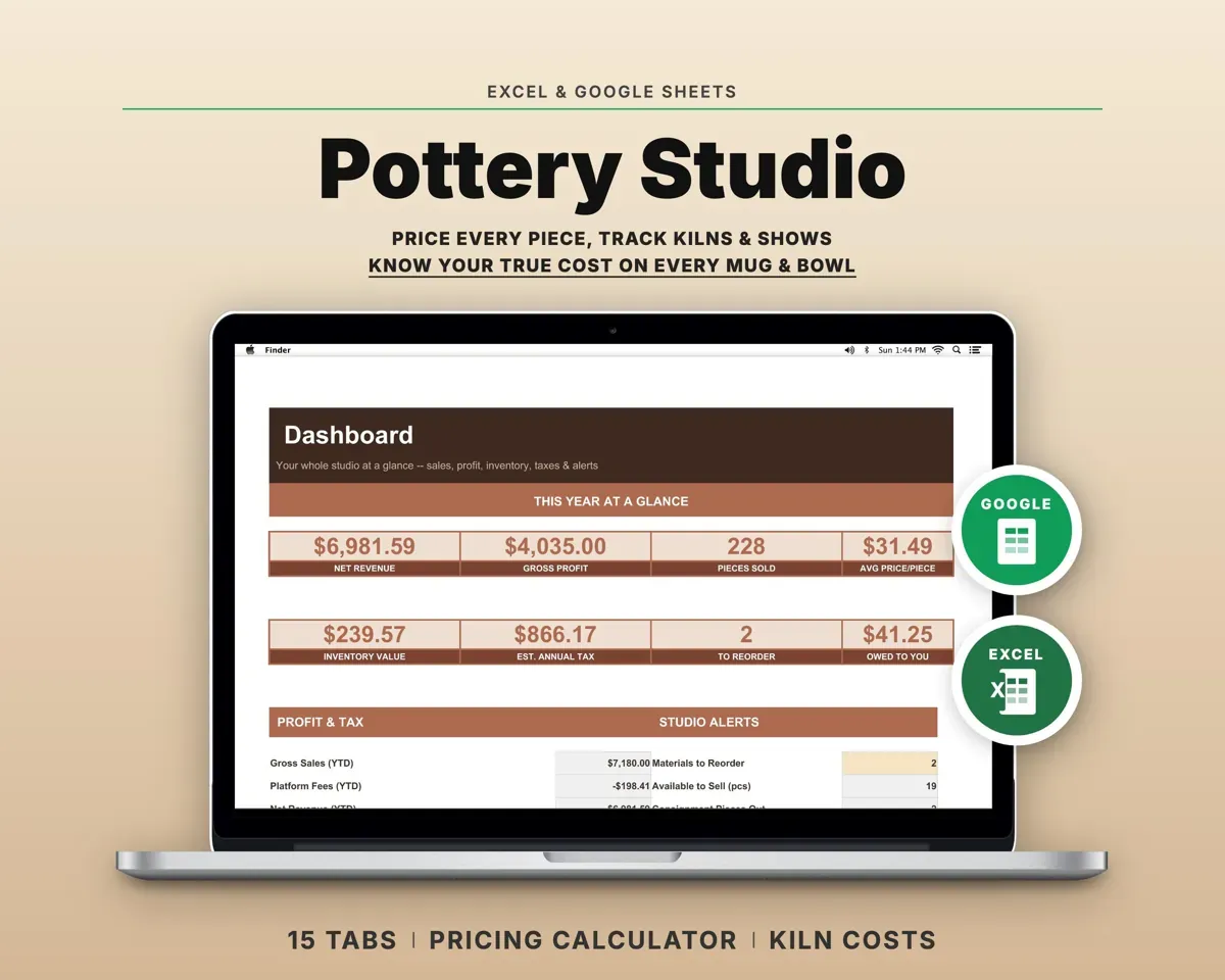 Pottery Studio Spreadsheet preview 1