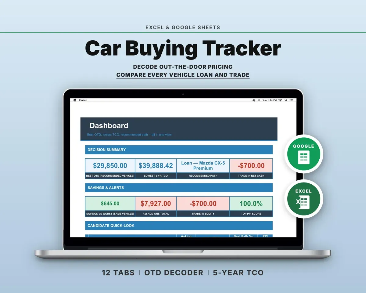 Car Buying Spreadsheet preview 1