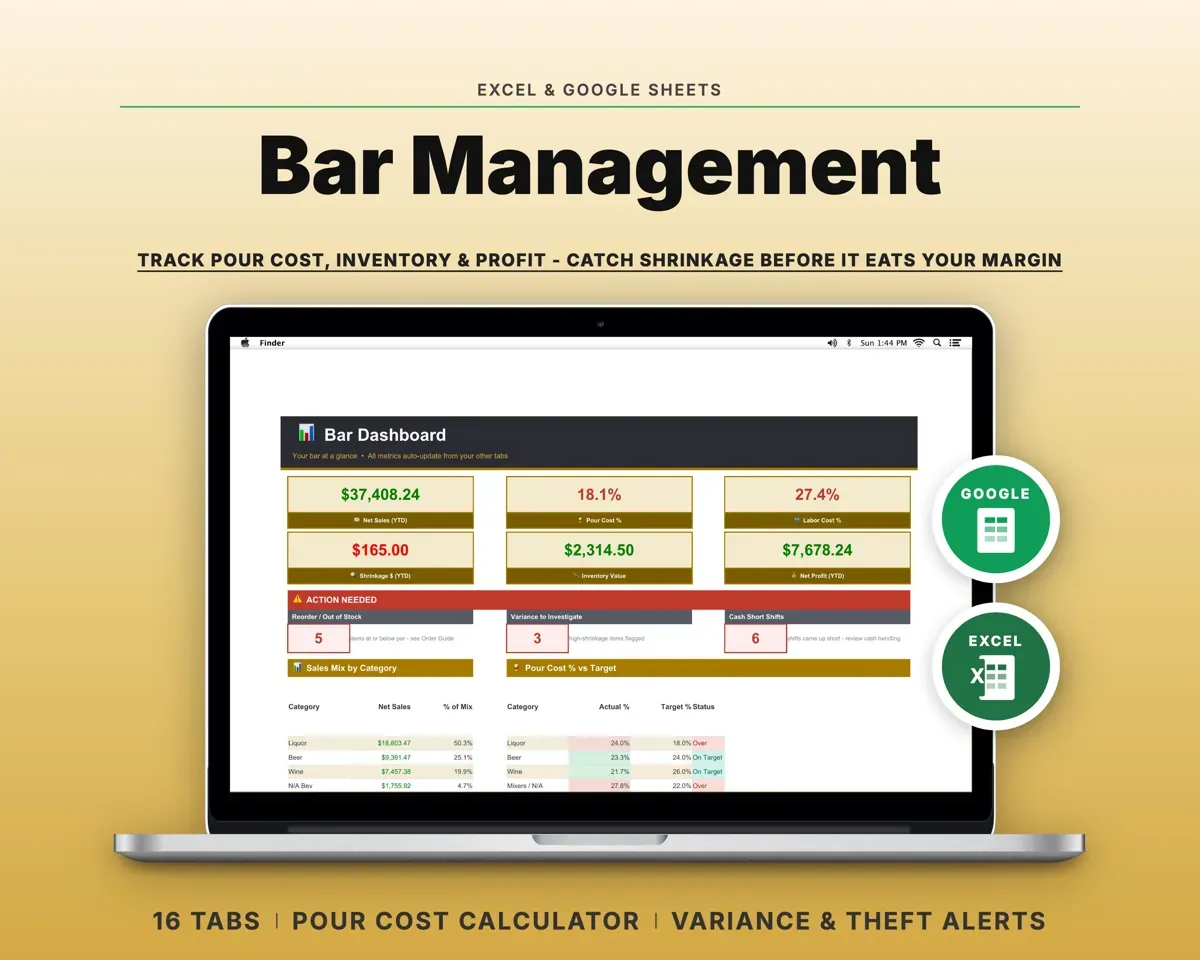 Bar Management Spreadsheet preview 1