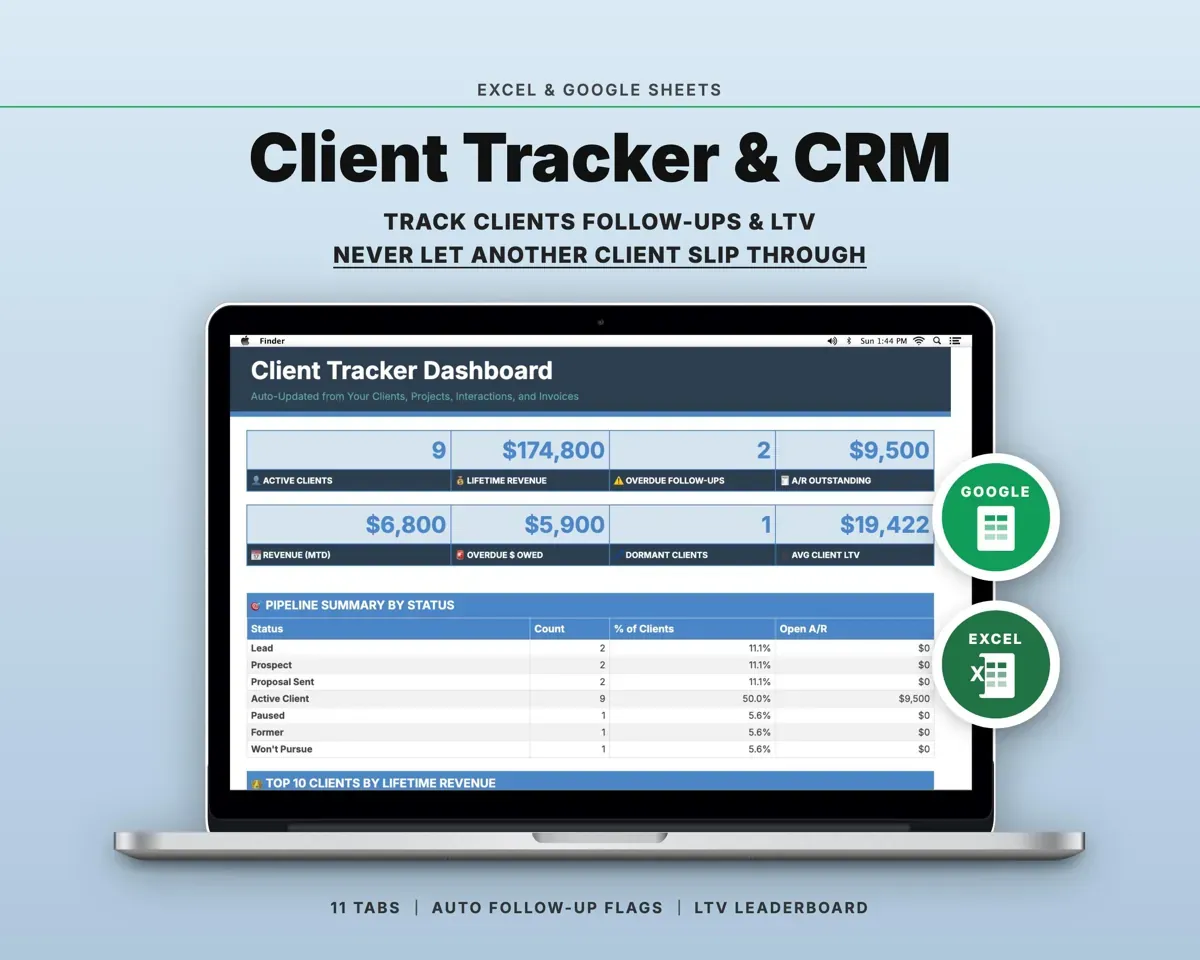 Client Tracker CRM Spreadsheet preview 1