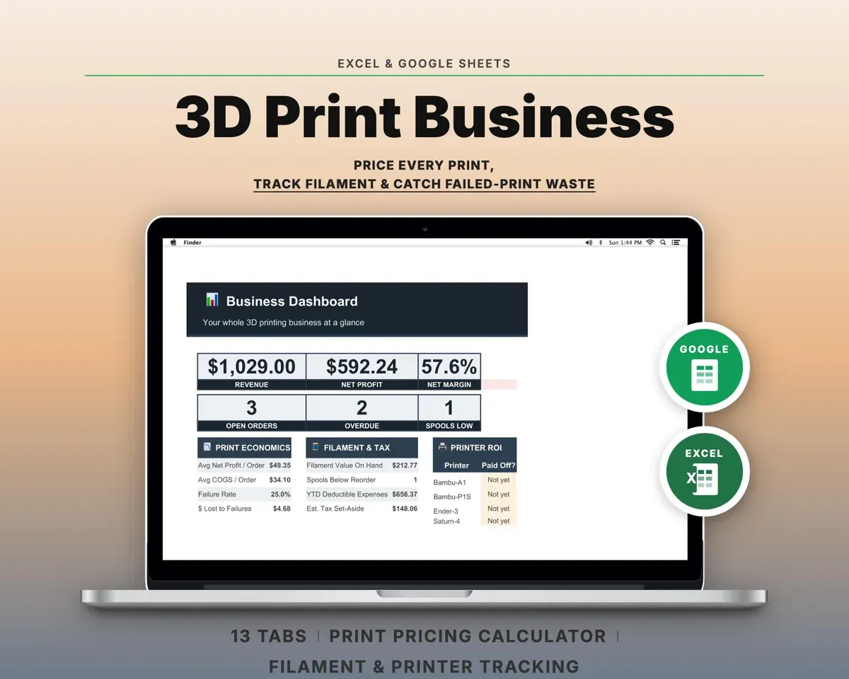 3D Printing Business Spreadsheet preview