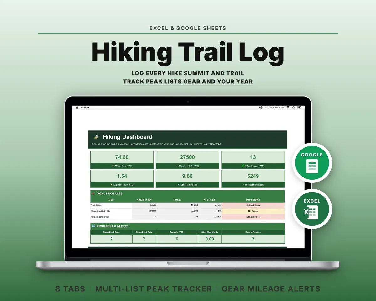 Hiking Log Spreadsheet preview 1