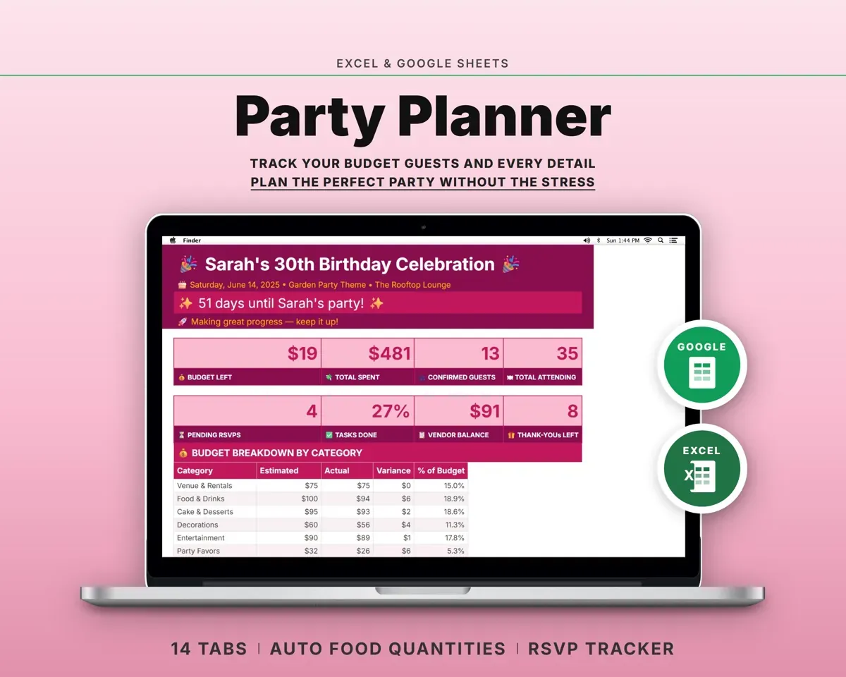 Party Planner Spreadsheet preview 1