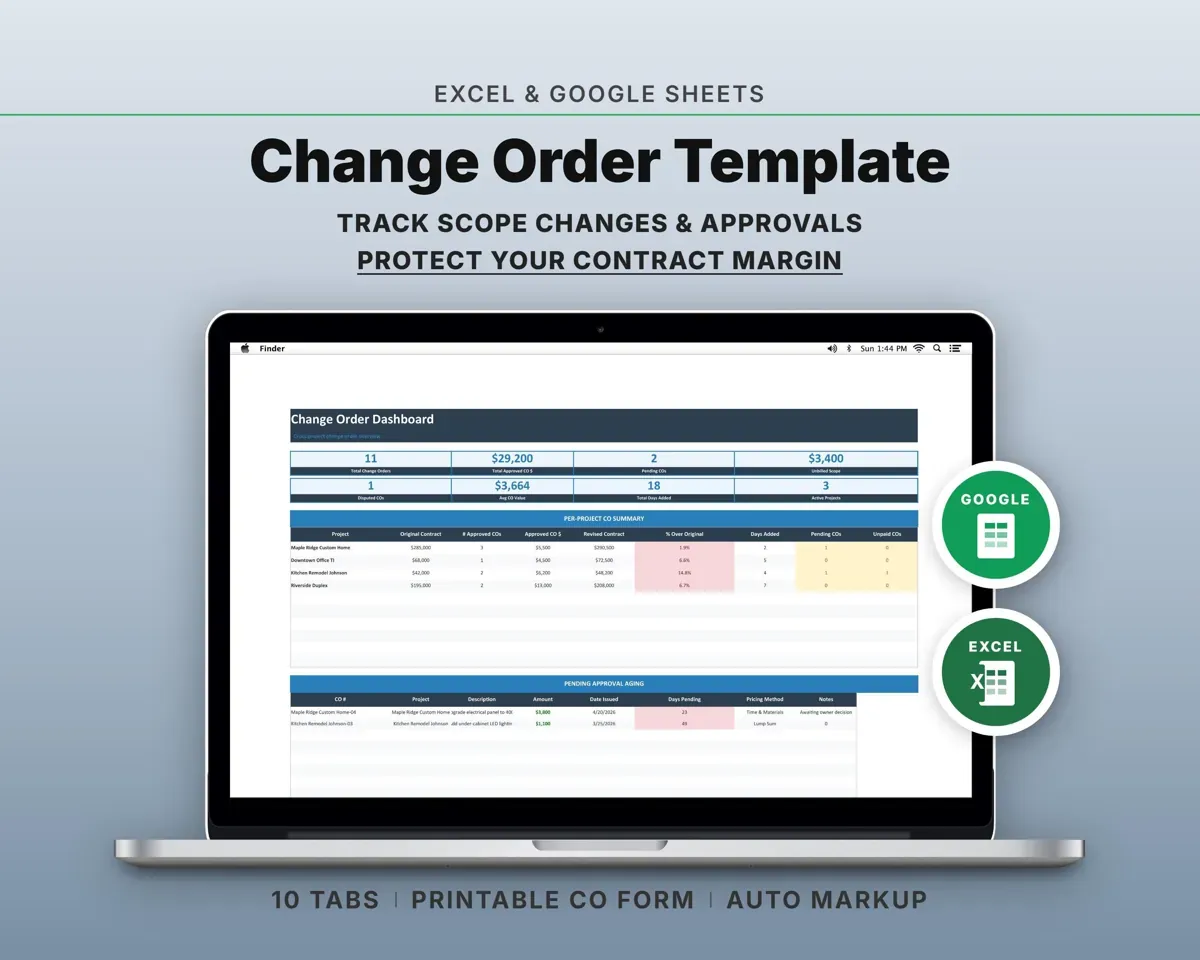 Construction Change Order Template preview 1