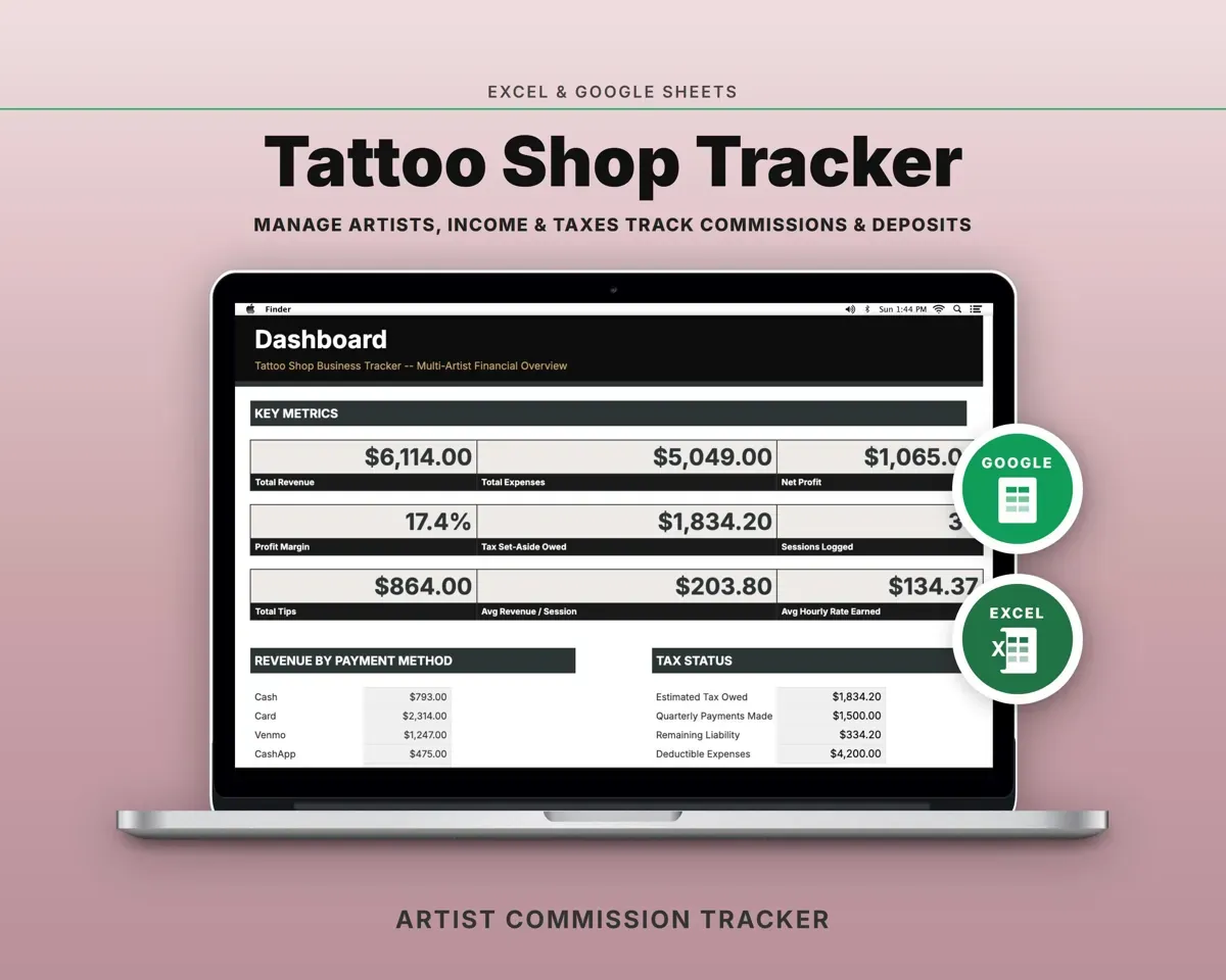 Tattoo Shop Tracker Spreadsheet preview 1