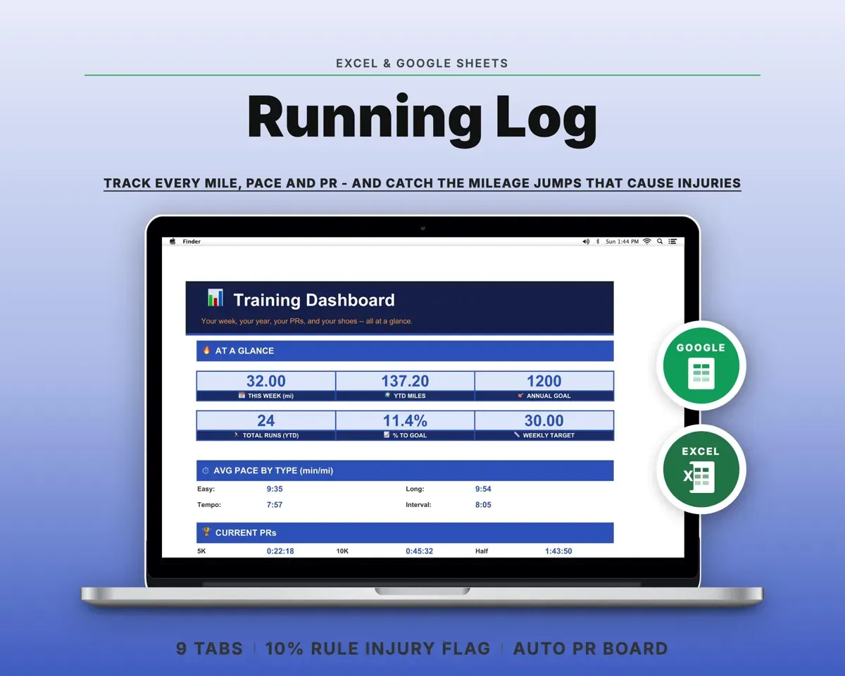 Running Training Log Spreadsheet preview 1
