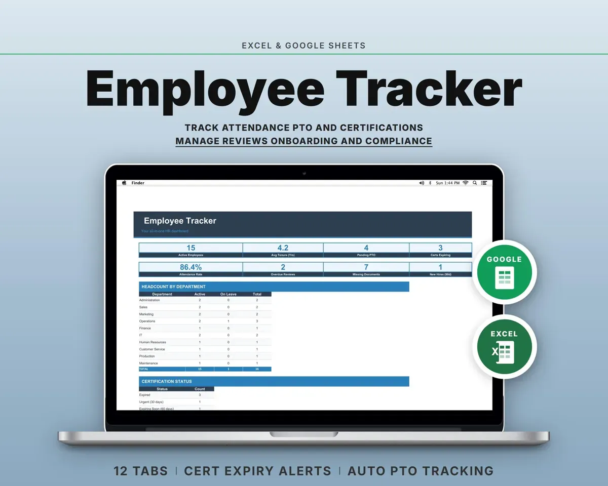 Employee Tracker Spreadsheet preview 1