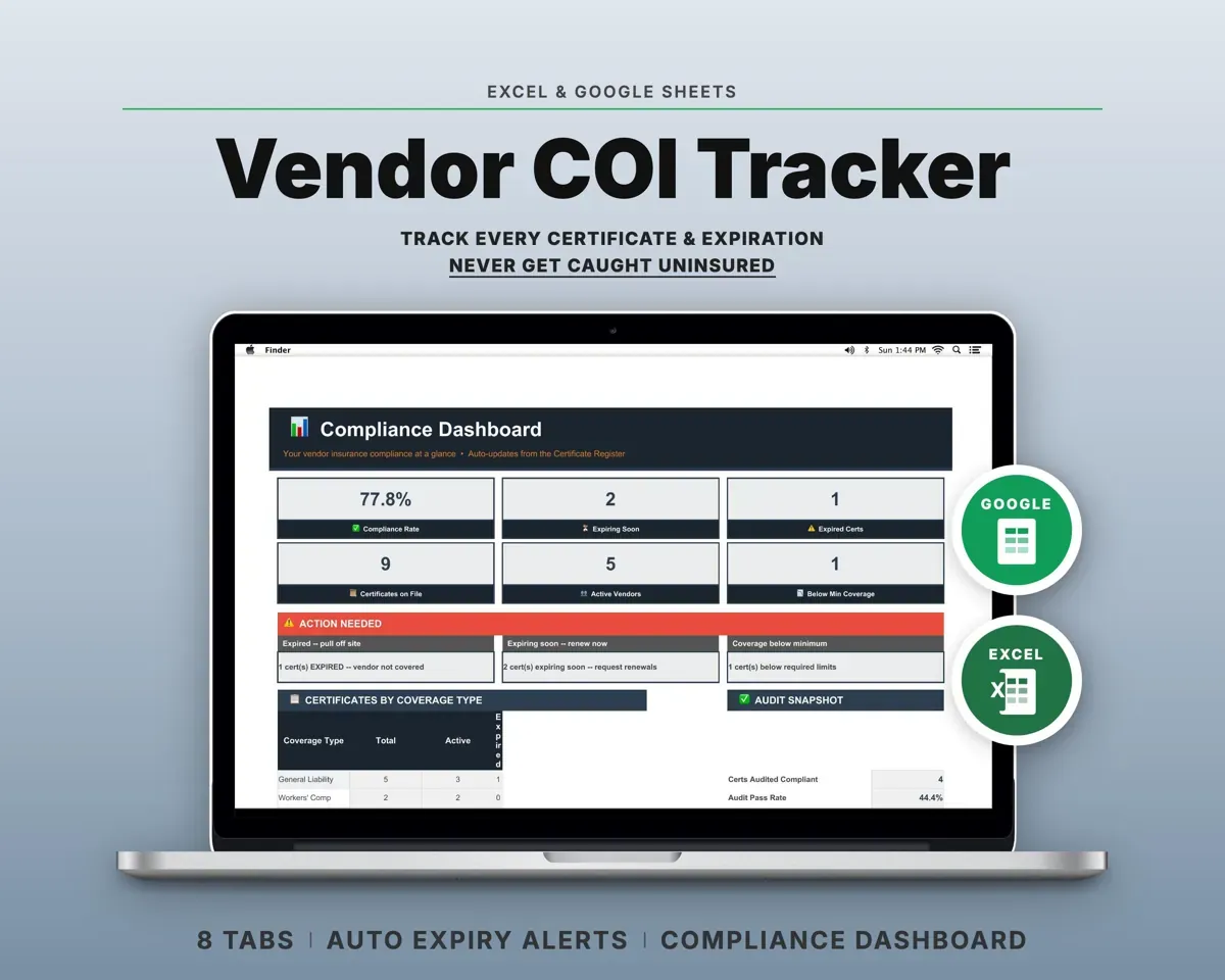 Vendor COI Tracker Spreadsheet preview 1