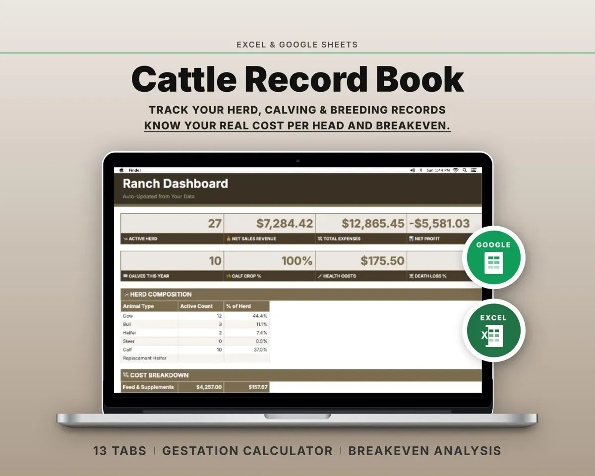 Cattle Record Book Spreadsheet preview 1