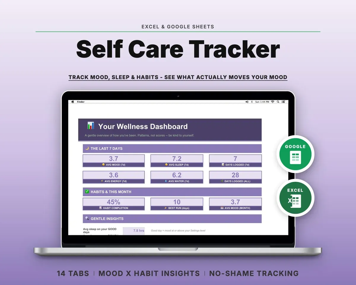 Self Care Tracker Spreadsheet preview 1