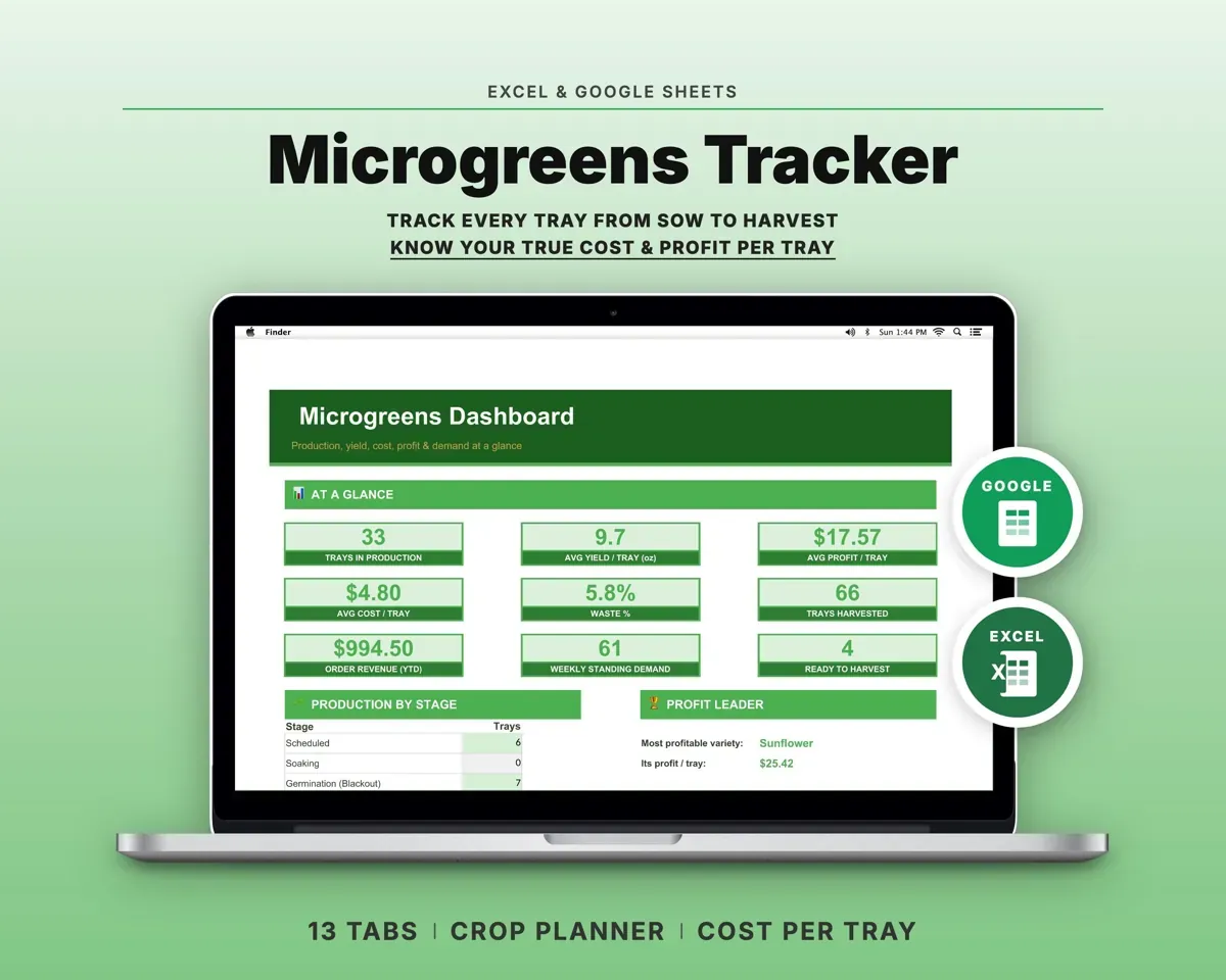 Microgreens Business Tracker Spreadsheet preview 1