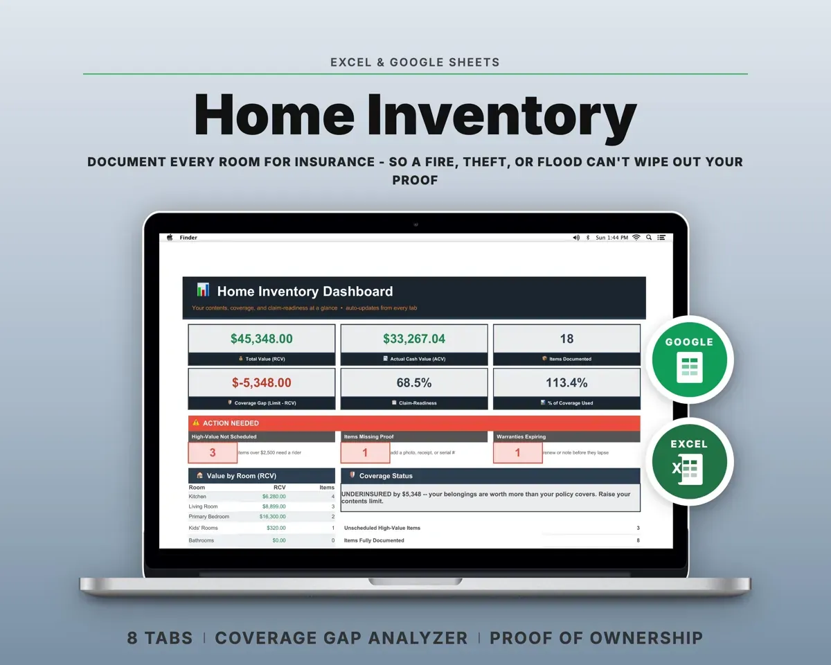 Home Inventory Spreadsheet preview 1