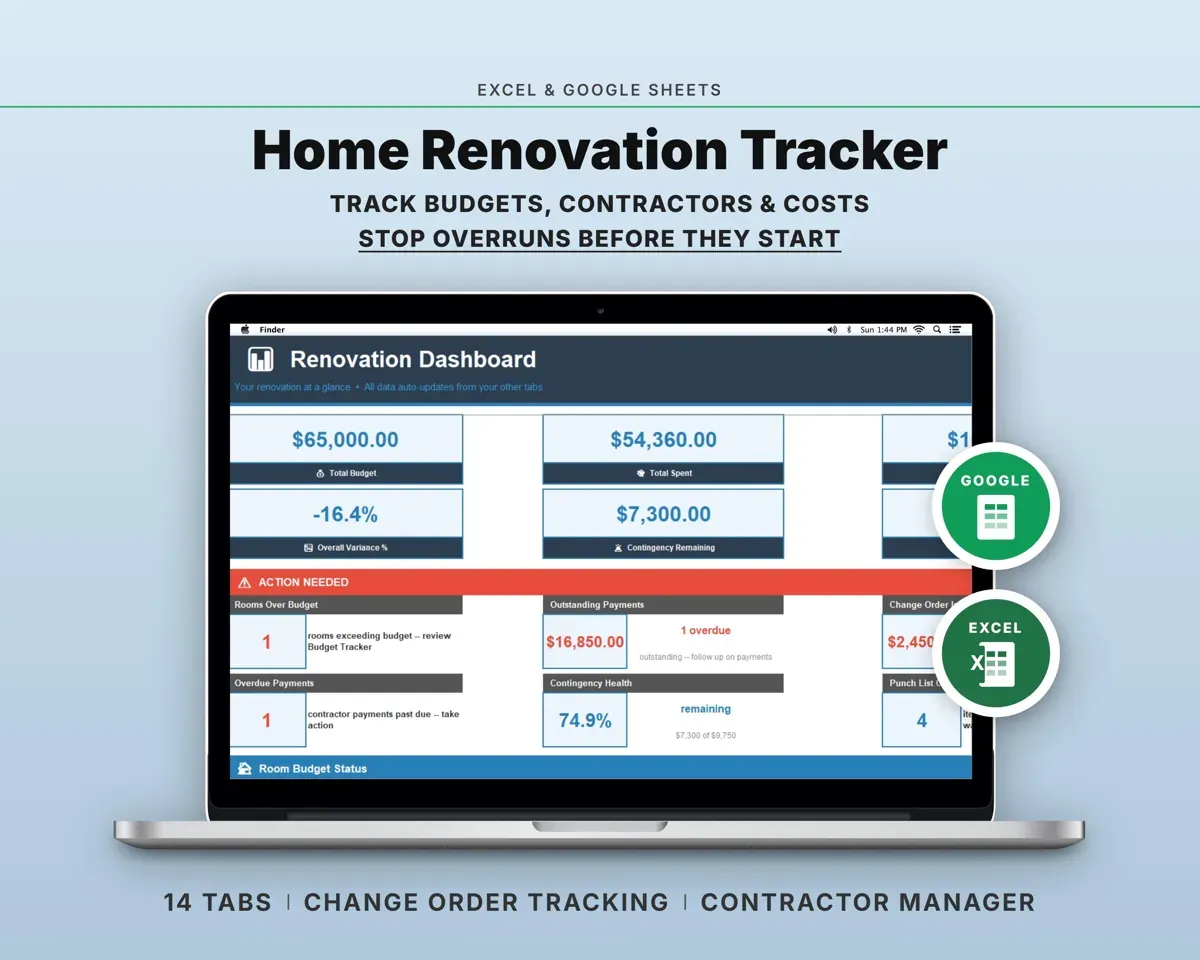 Home Renovation Planner Spreadsheet preview 1