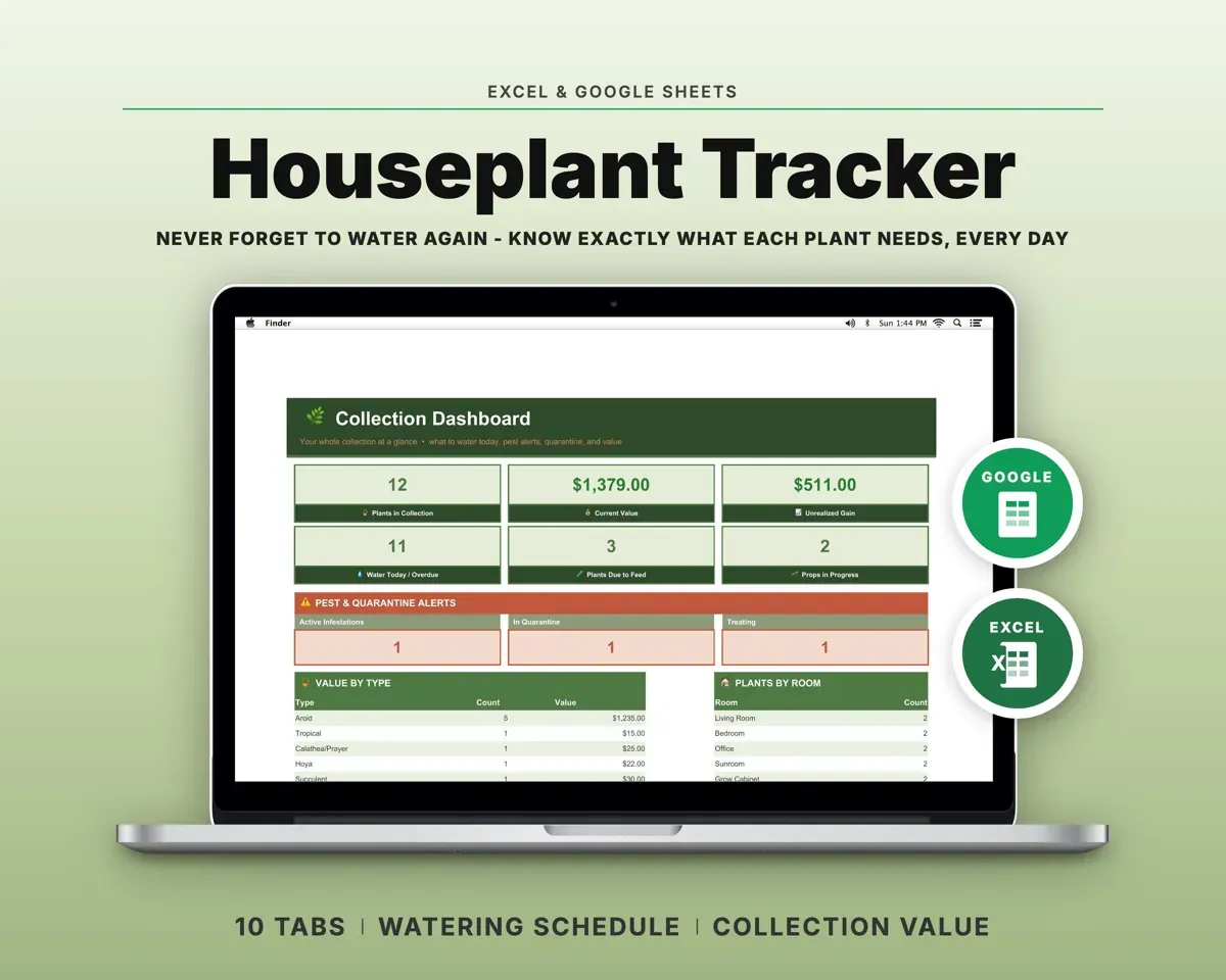 Houseplant Tracker Spreadsheet preview 1