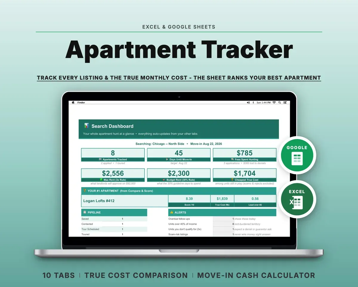 Apartment Tracker Spreadsheet preview 1