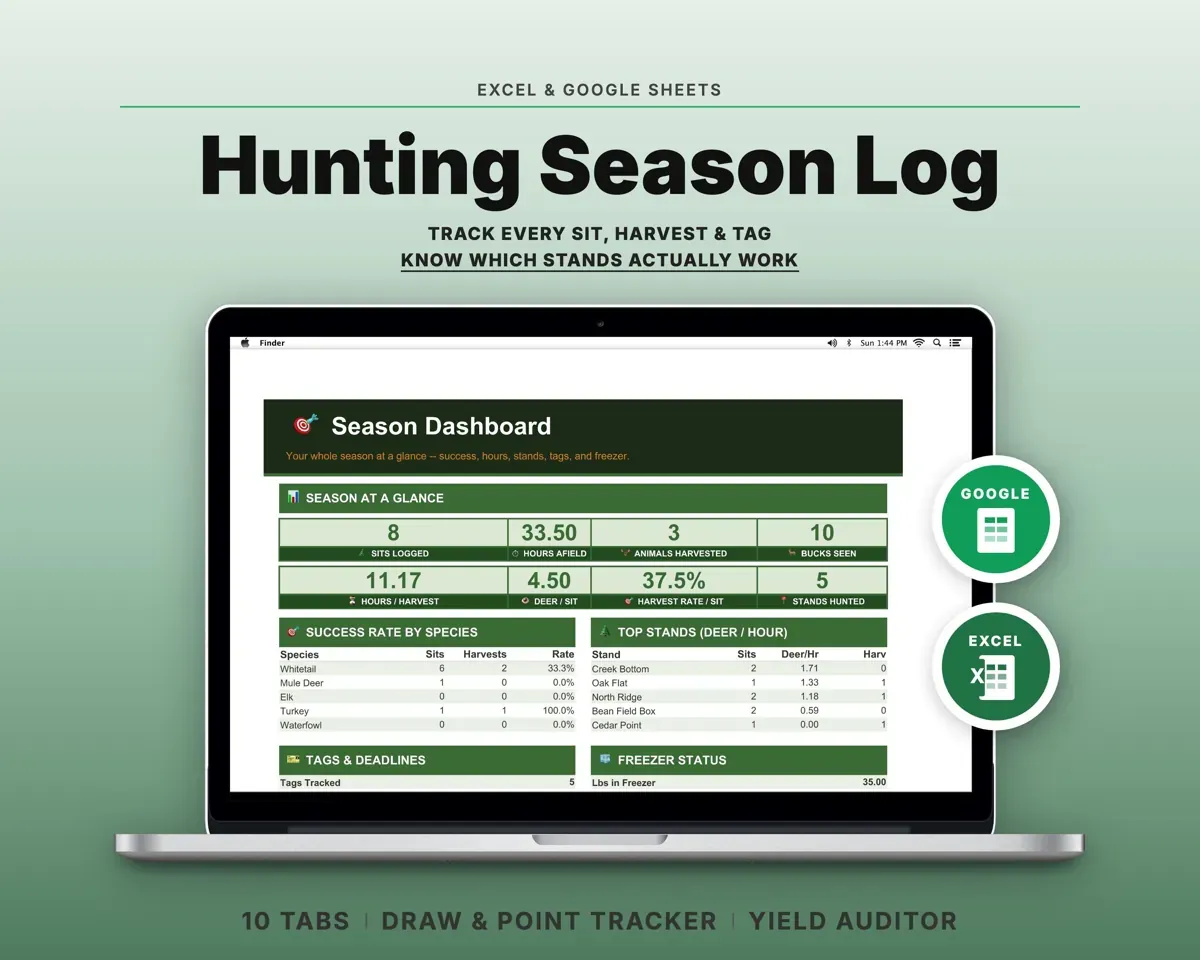 Hunting Season Log Spreadsheet preview 1