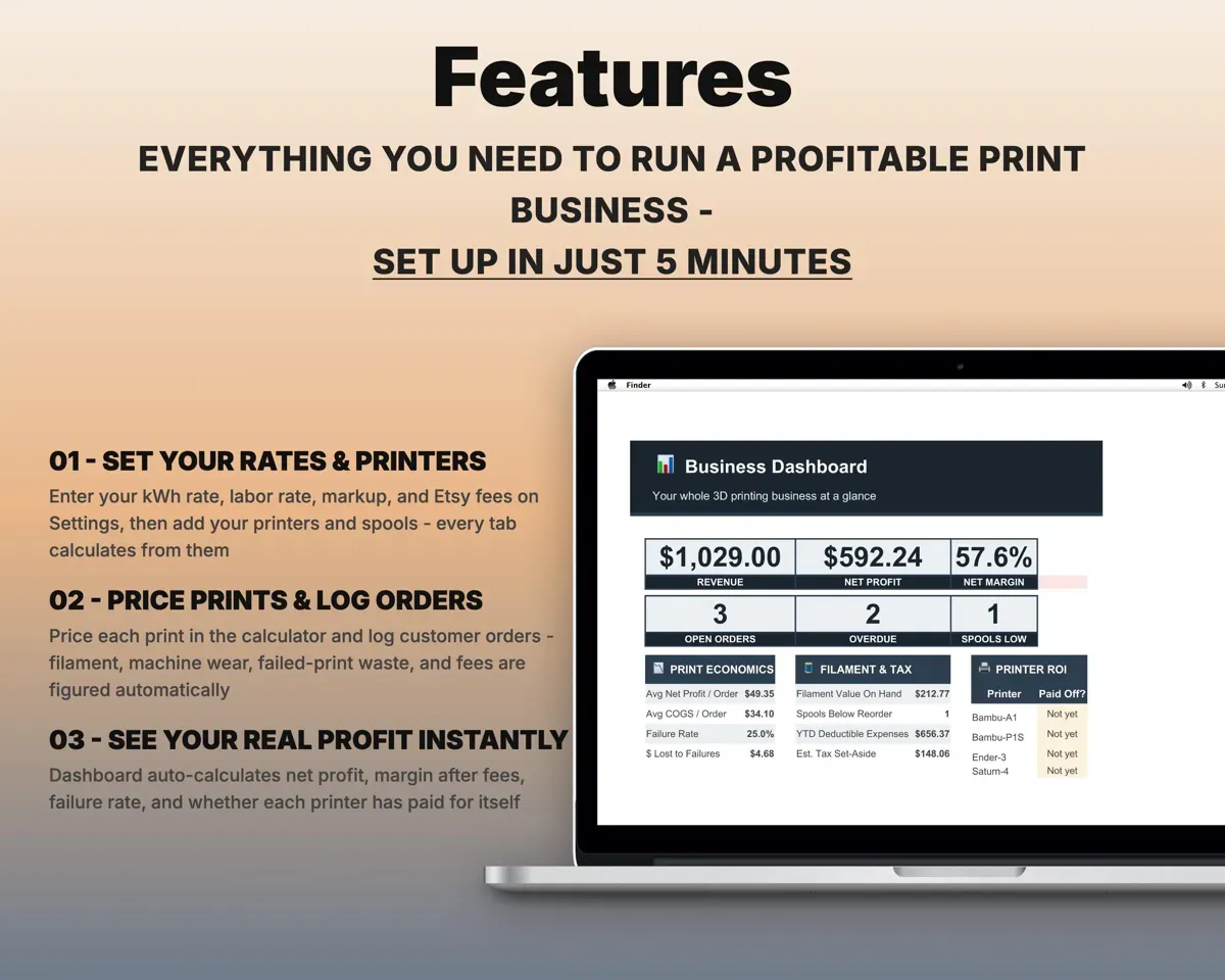 3D Printing Business Spreadsheet preview 2