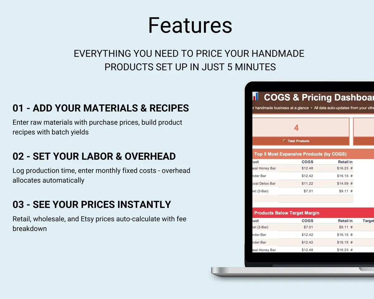 Handmade Business COGS Pricing Calculator preview 2