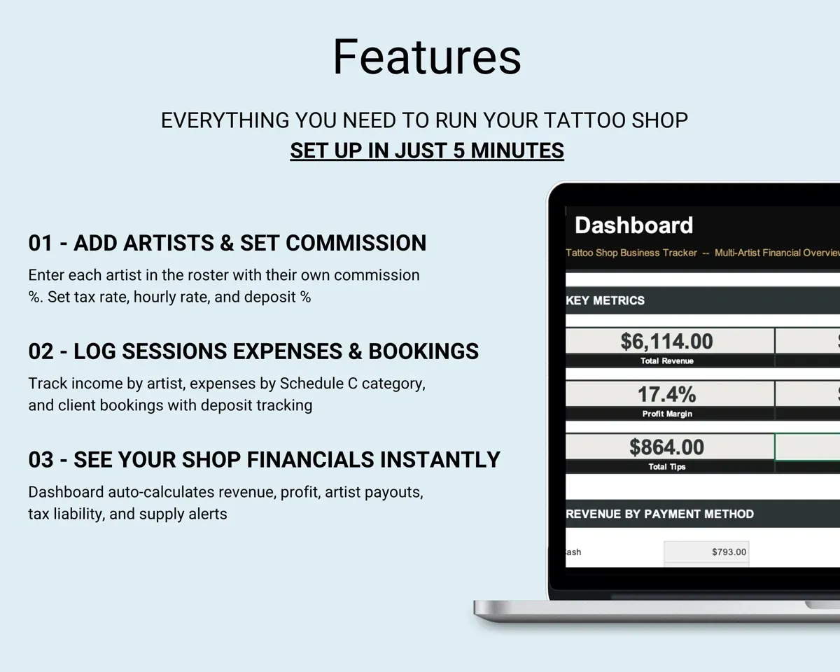 Tattoo Shop Tracker Spreadsheet preview 2