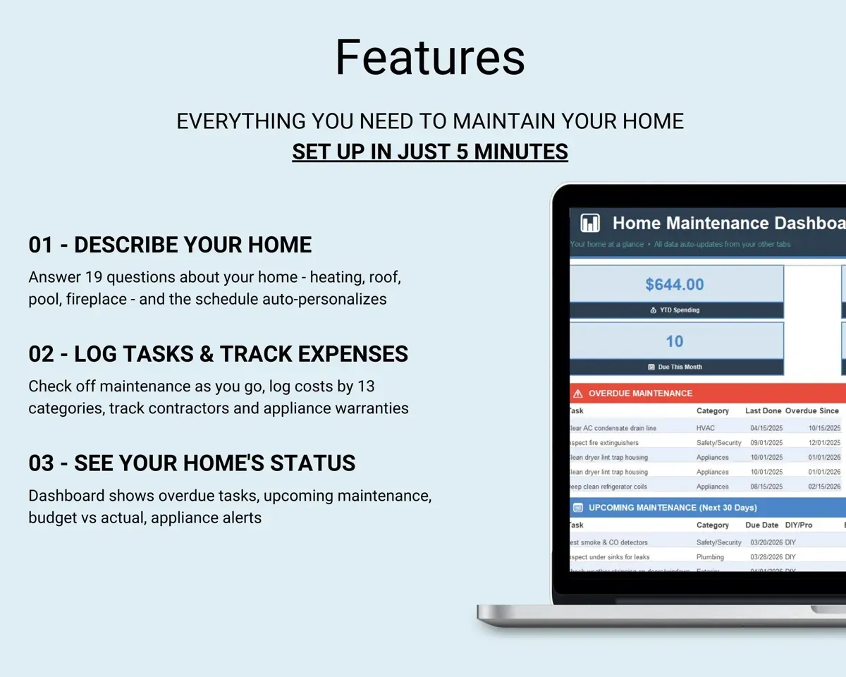 Home Maintenance Tracker Spreadsheet preview 2
