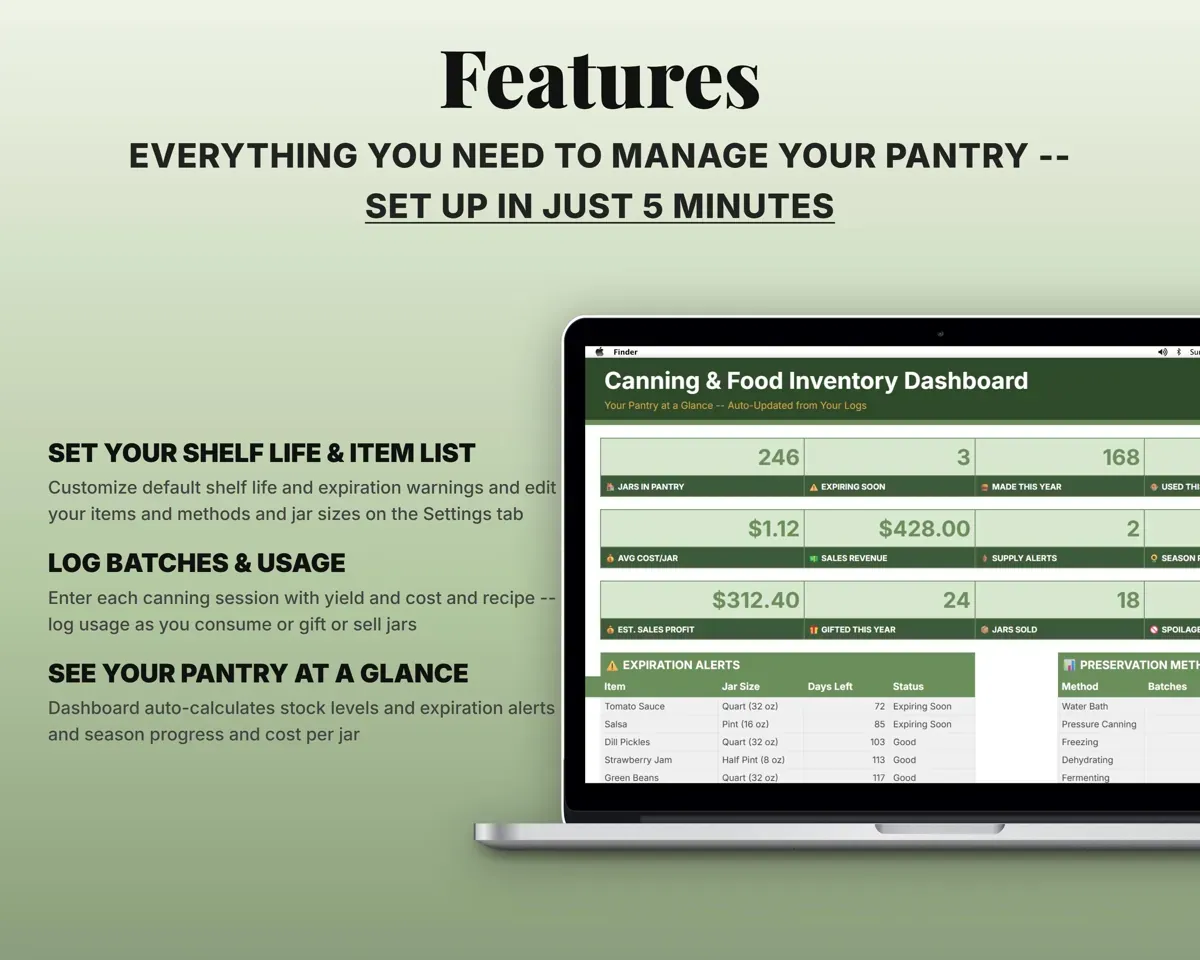 Canning & Food Preservation Tracker Spreadsheet preview 2
