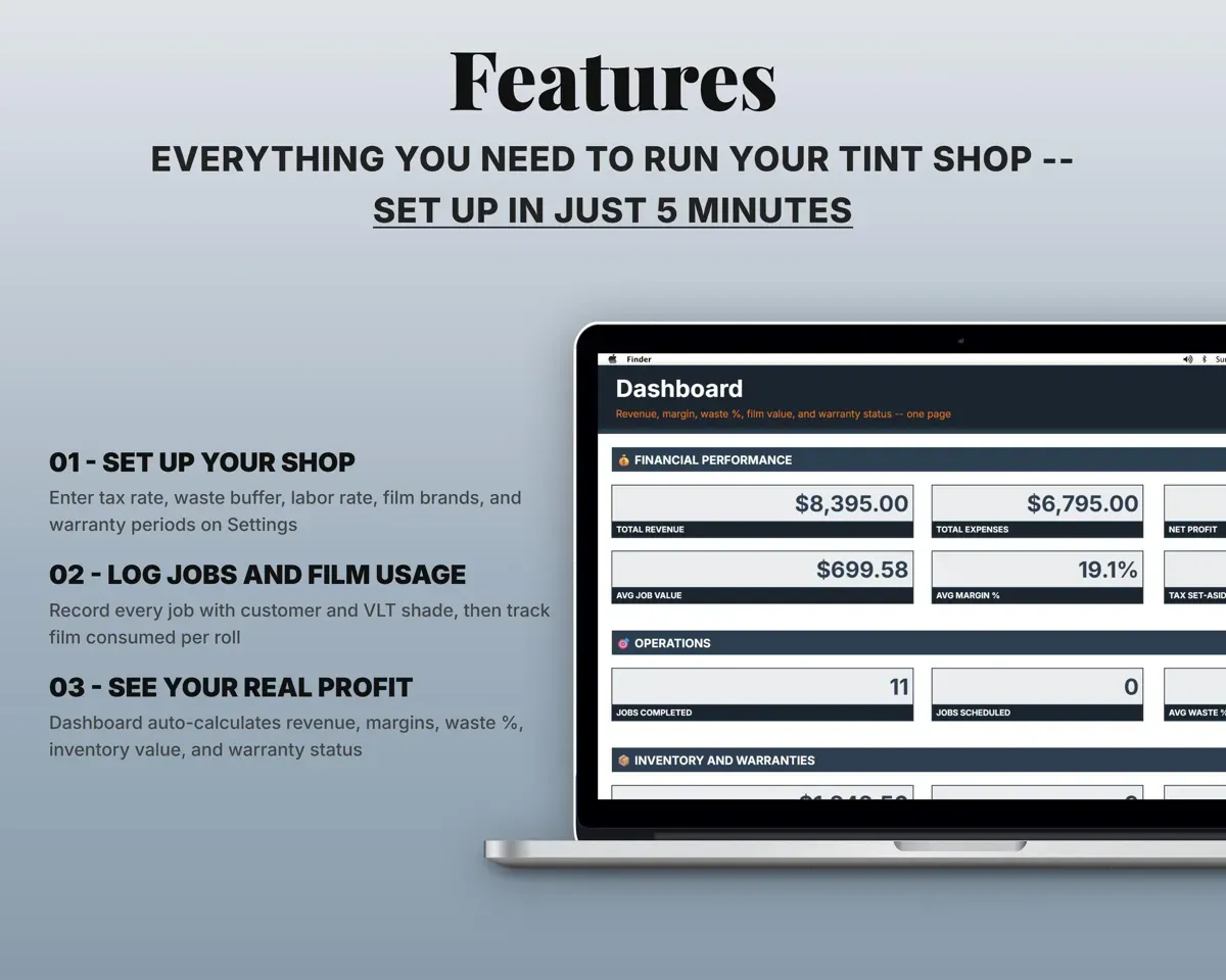 Window Tinting Business Tracker Spreadsheet preview 2