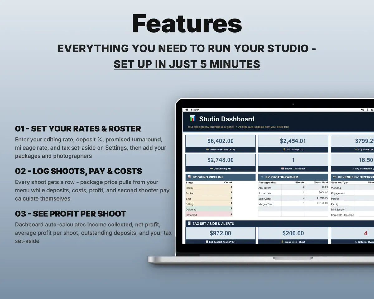 Photography Studio Spreadsheet preview 2