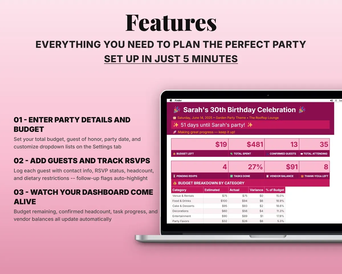 Party Planner Spreadsheet preview 2