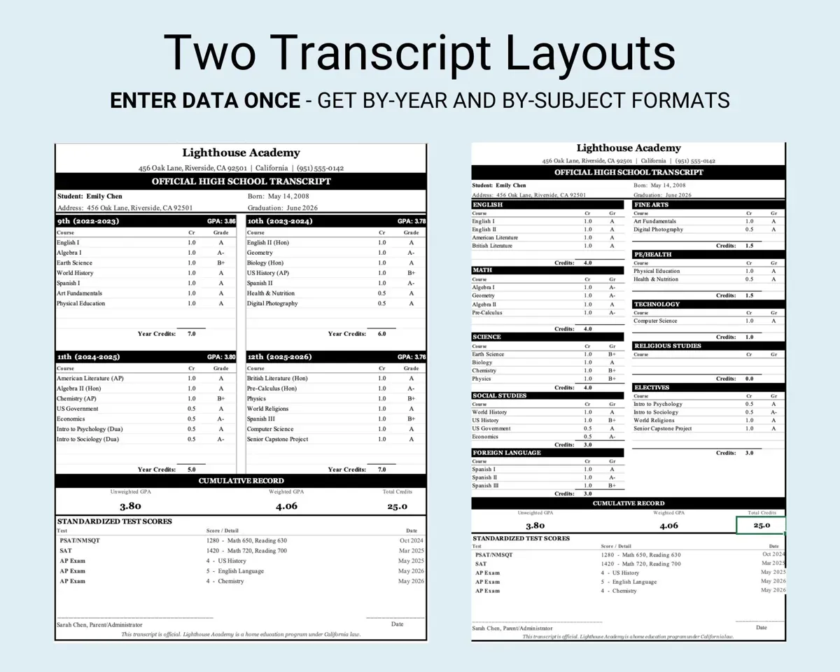 Homeschool Transcript Template preview 2