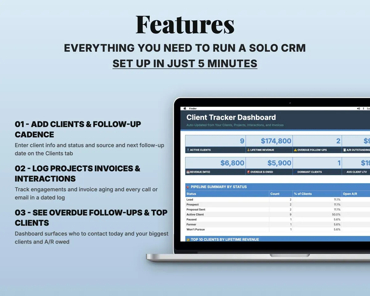 Client Tracker CRM Spreadsheet preview 2