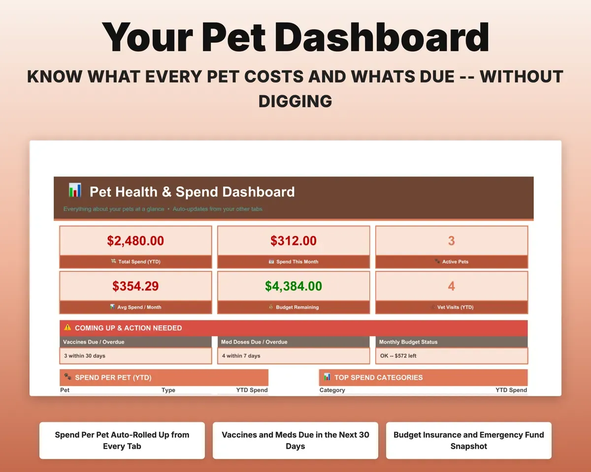 Pet Care Tracker Spreadsheet preview 3