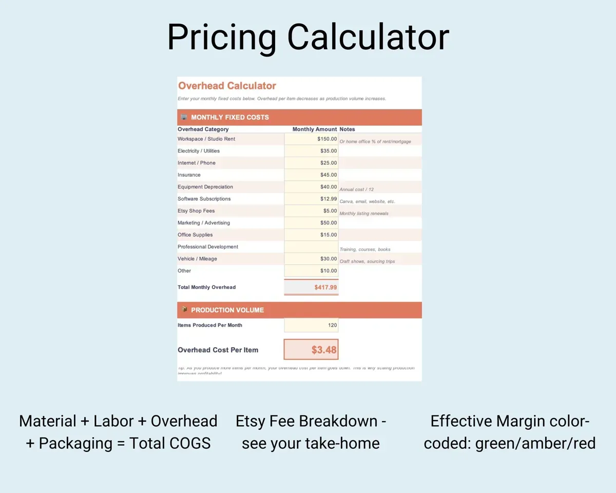 Handmade Business COGS Pricing Calculator preview 3