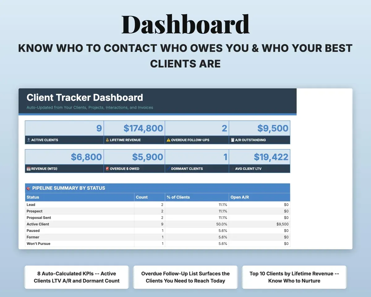 Client Tracker CRM Spreadsheet preview 3