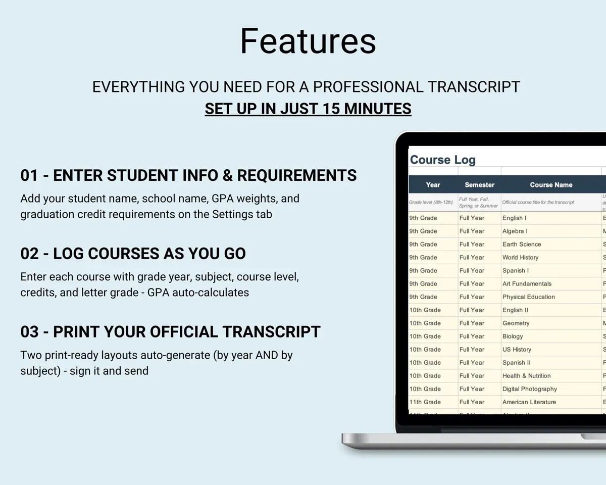 Homeschool Transcript Template preview 3