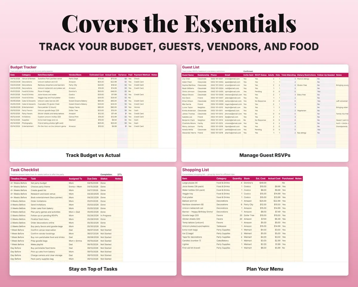 Party Planner Spreadsheet preview 4