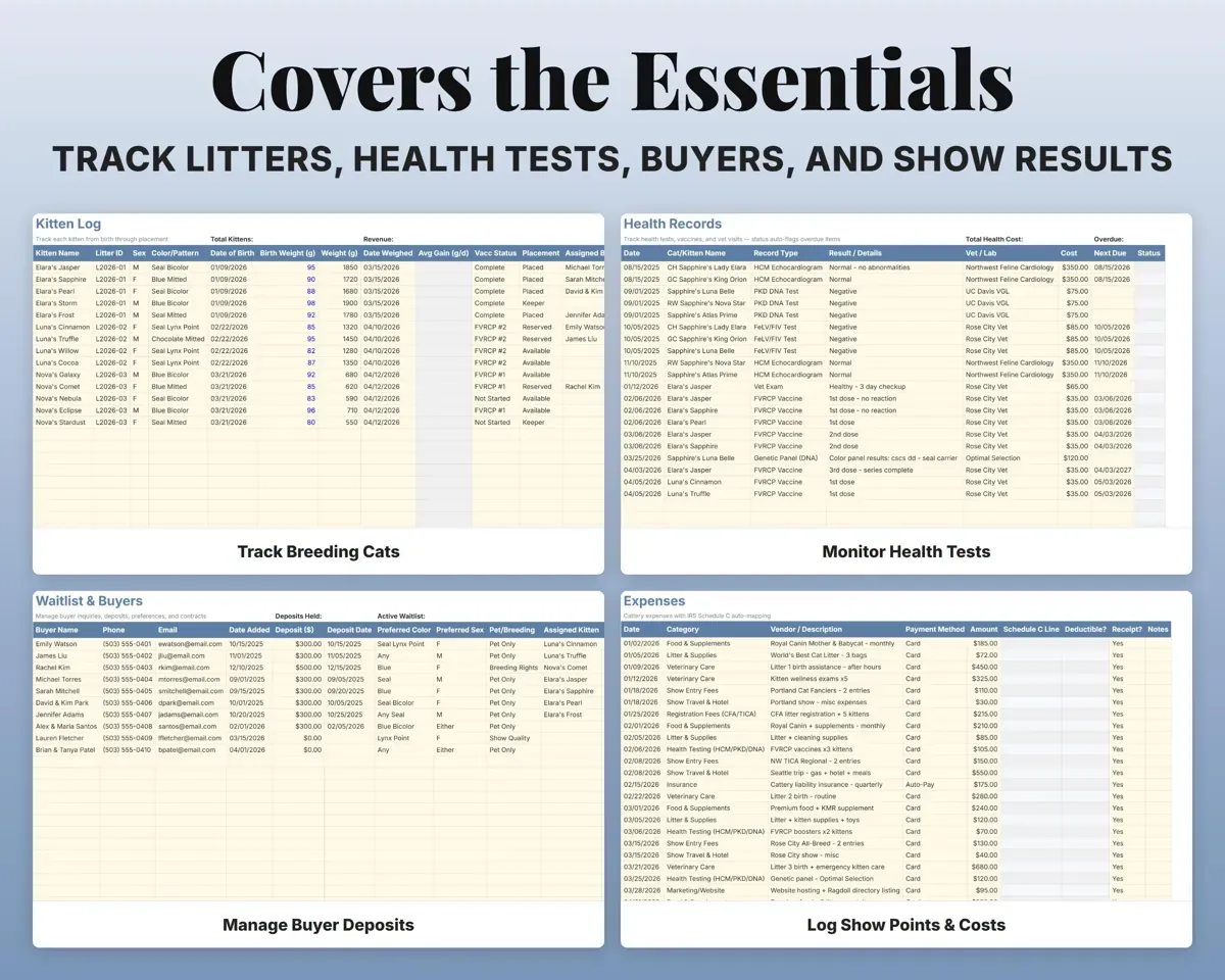 Cat Breeder Cattery Management Spreadsheet preview 4