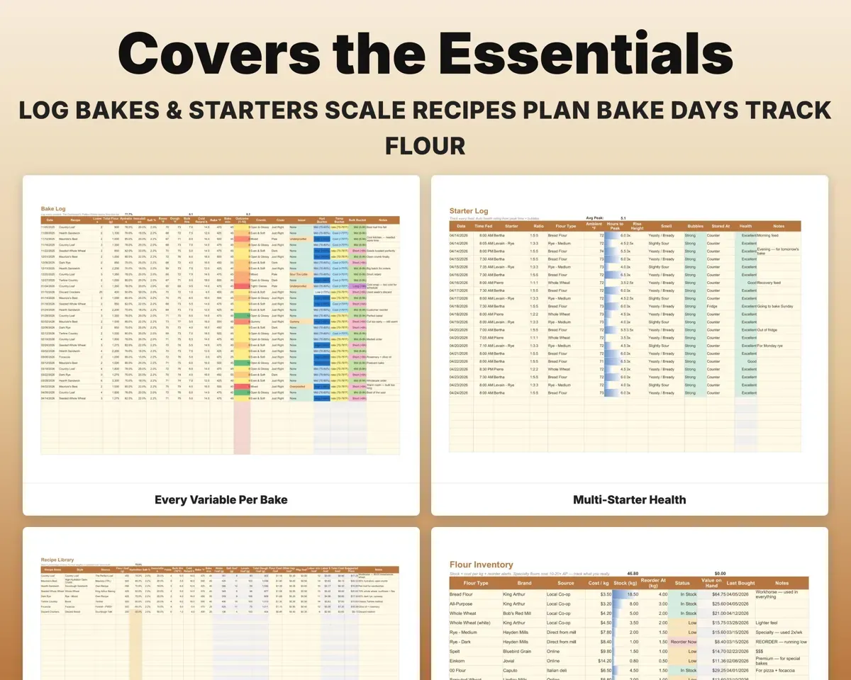 Sourdough Bake Log & Starter Tracker Spreadsheet preview 4