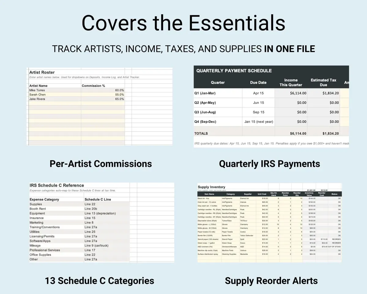 Tattoo Shop Tracker Spreadsheet preview 4