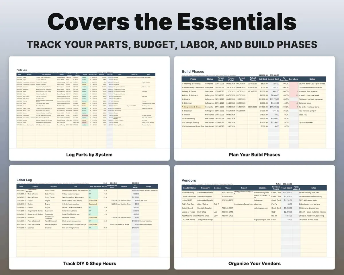 Car Build Tracker Spreadsheet preview 4