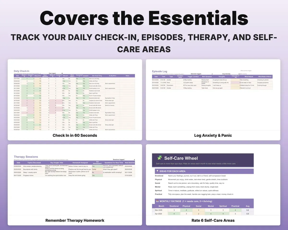 Self Care Tracker Spreadsheet preview 4