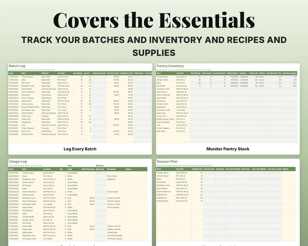 Canning & Food Preservation Tracker Spreadsheet preview 4