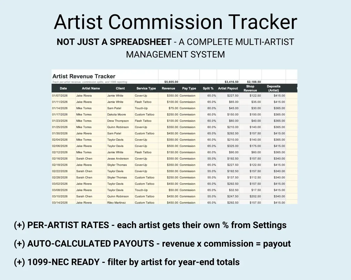 Tattoo Shop Tracker Spreadsheet preview 5