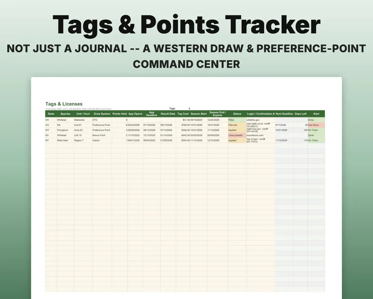Hunting Season Log Spreadsheet preview 5