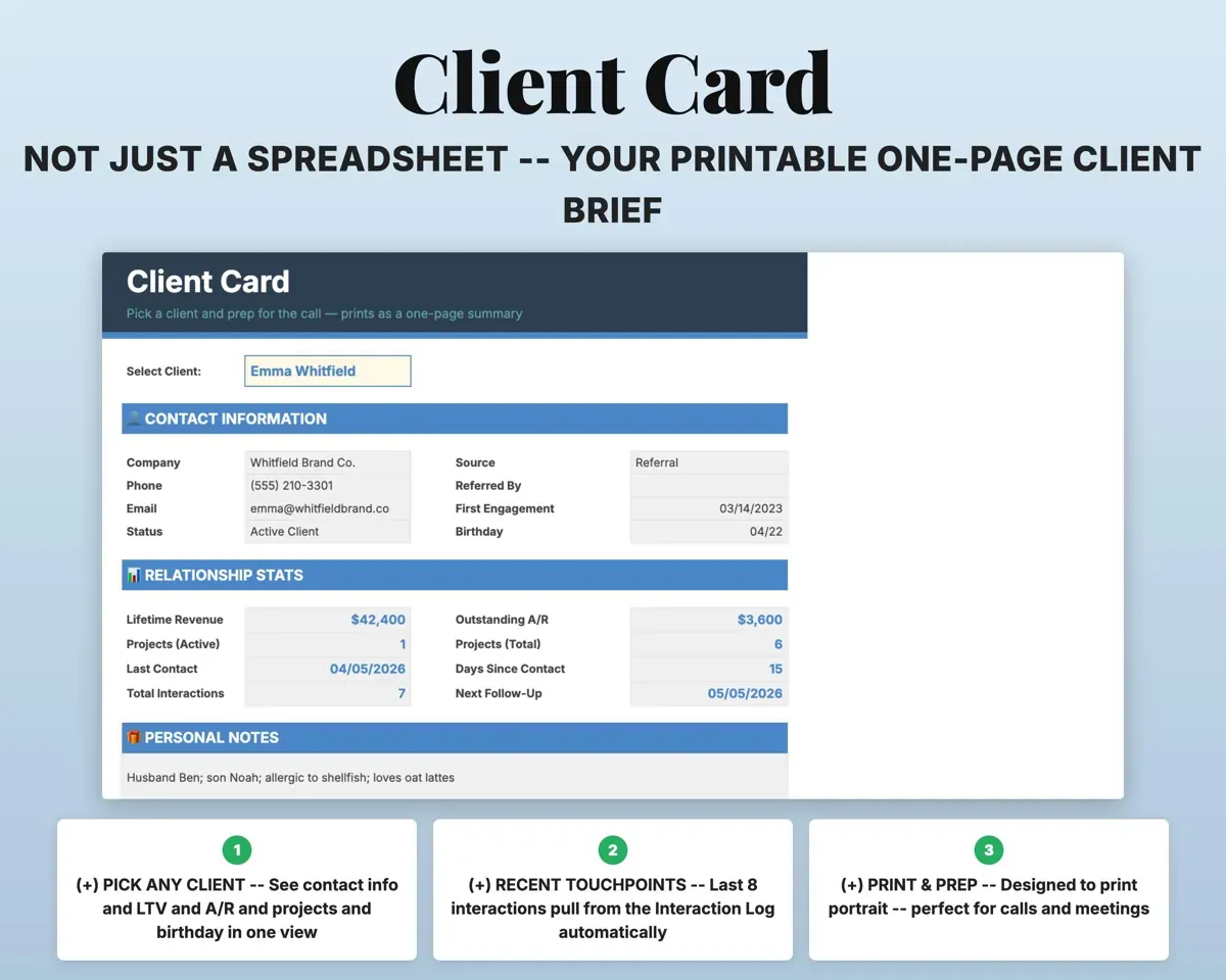 Client Tracker CRM Spreadsheet preview 5